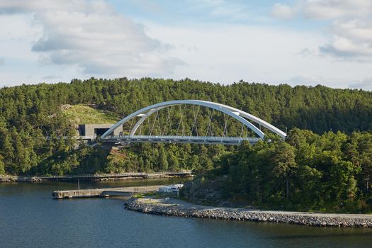 Bright day  and bridge in the Stockholm archipelago.