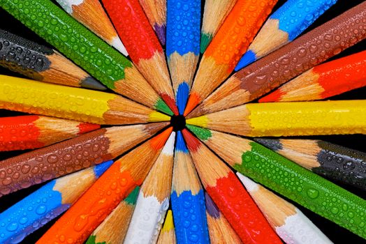 Macro differently colored end of colored crayons