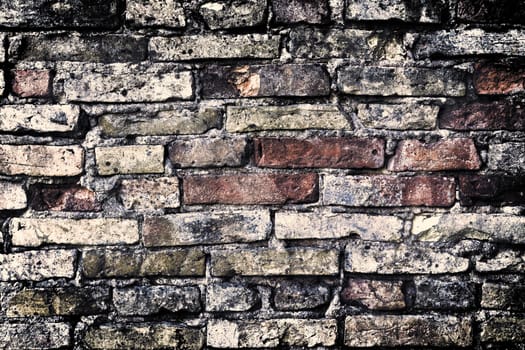 Aged and weathered old brick wall texture in a vintage retro design 