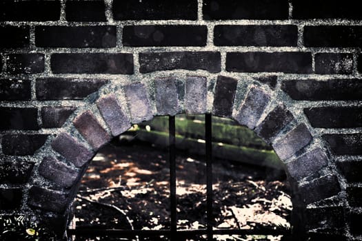 Aged and weathered old brick wall texture in a vintage retro design 