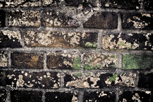 Aged and weathered old brick wall texture in a vintage retro design 