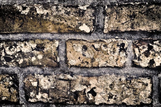 Aged and weathered old brick wall texture in a vintage retro design 