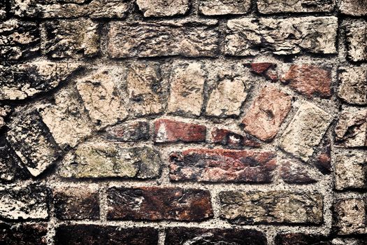 Aged and weathered old brick wall texture in a vintage retro design 