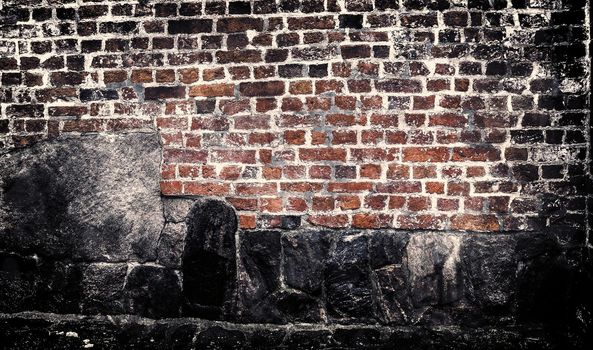 Aged and weathered old brick wall texture in a vintage retro design 