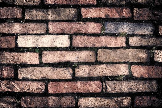 Aged and weathered old brick wall texture in a vintage retro design 