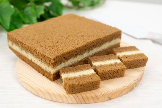 Three layer steamed coffee cake, a famous Malaysia Sarawak or Southeast Asia kek lapis