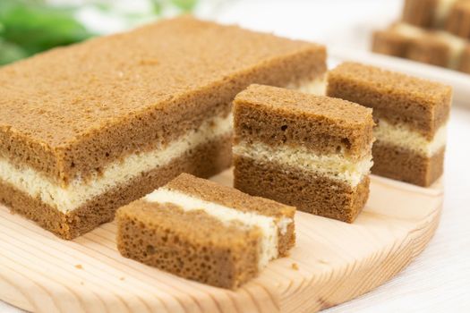 Three layer steamed coffee cake, a famous Malaysia Sarawak or Southeast Asia kek lapis