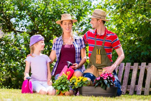 Family gardening in garden