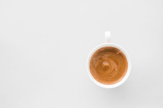 Drinks menu, italian espresso recipe and organic shop concept - Cup of hot french coffee as breakfast drink, flatlay cups on white background