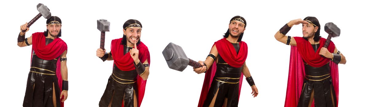 Gladiator with hammer isolated on white