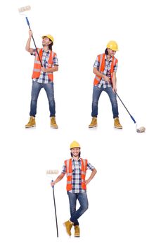 Painter with roller isolated on the white