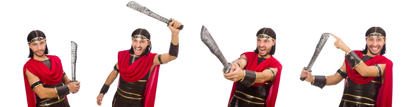 Gladiator with sword isolated on white