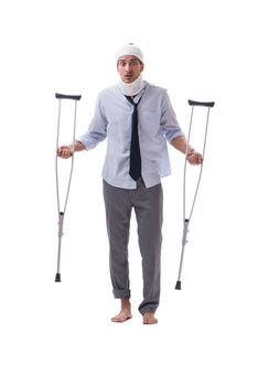 Injured businessman isolated on white background
