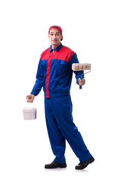 Young painter contractor isolated on white background