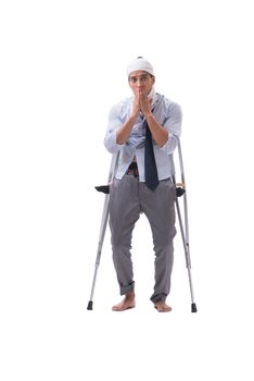 Injured businessman isolated on white background