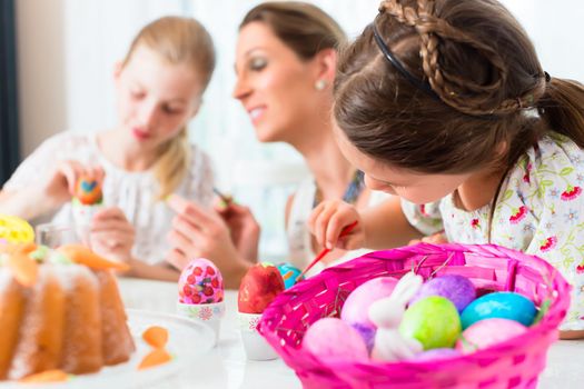 Basket with Easter eggs having been colored by family