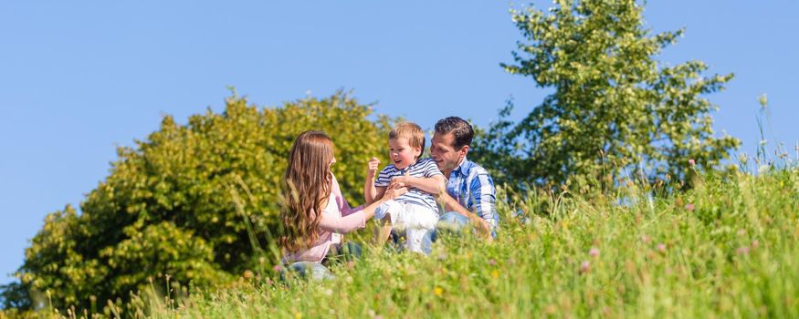 Family in grass on meadow