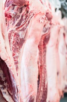 Pork Carcasses in butchery ready for processing