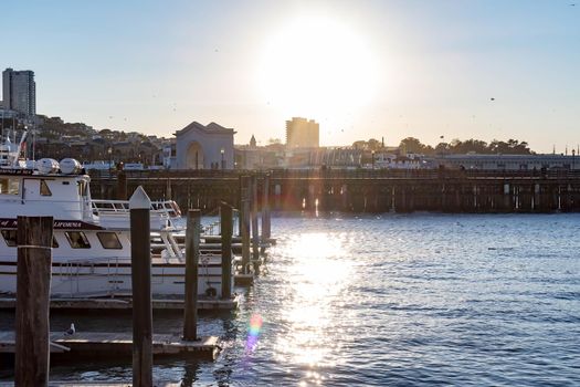 Sunset at the Pier 39 The Embarcadero San Francisco California, USA, March 31, 2020