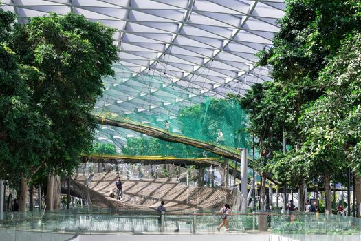 Singapore - Dec 28, 2019: Manulife Sky Nets - Walking. Jewel Changi Airport is a mixed-use development at Changi Airport in Singapore,opened in April 2019.