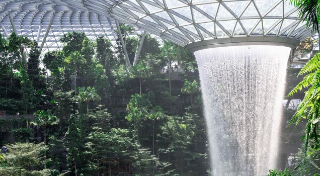 Singapore, 28 December 2019. The jewel at Changi airport in Singapore. The Rain vortex at the Jewel is the world largest indoor waterfalls