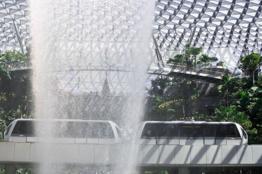 SINGAPORE-December 28, 2019: Jewel Changi Airport RAIN VORTEX, It's largest indoor waterfall for tourist or travellers attraction stopover destination inside Changi Airport Singapore.