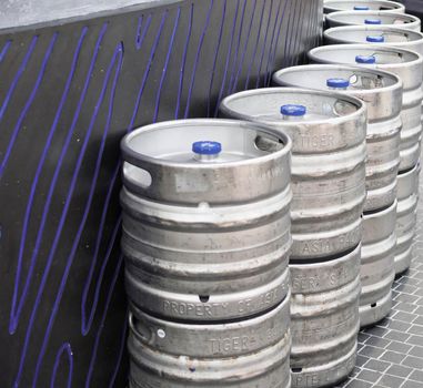 Tiger beer barrels at the restaurant area of the Jewel Mall Changi, Singapore, December 28 2019