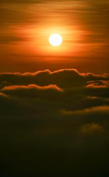 Beautiful sunrise cloudy sky from aerial view