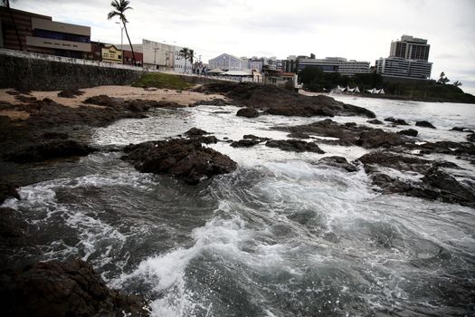 salvador, bahia / brazil - november 3, 2019: Oil macha is seen on the Rio Vermelho beach in Salvador. The site was affected by oil spills on the Brazilian coast.