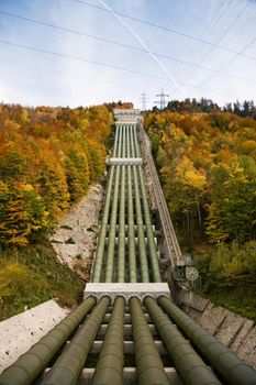 Pumped storage hydropower plant in Kochel am See, Bavaria, in autumn