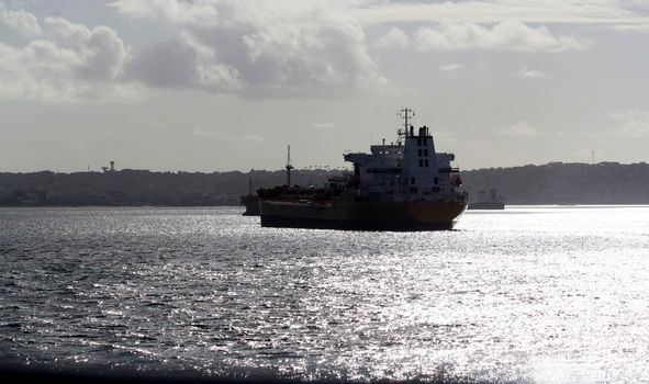 salvador, bahia / brazil - november 3, 2014: tanker is seen in the waters of Baia de Todos os Santos in the city of Salvador.