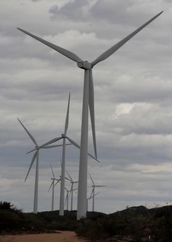 brotas de macaubas, bahia / brazil - august 5, 2014: Wind farm formed by wind turbines for power generation electricity.