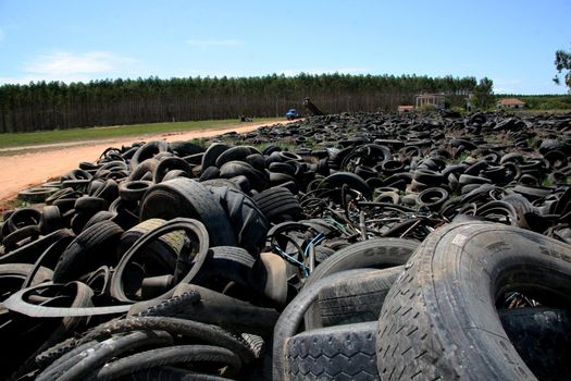 teixeira de freitas, bahia / brazil - may 6, 2008: Deposit of used tires is seen at the landfill of the city of Teixeira de Freitas.