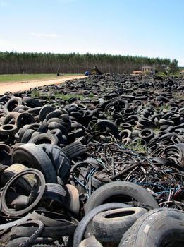 teixeira de freitas, bahia / brazil - may 6, 2008: Deposit of used tires is seen at the landfill of the city of Teixeira de Freitas.