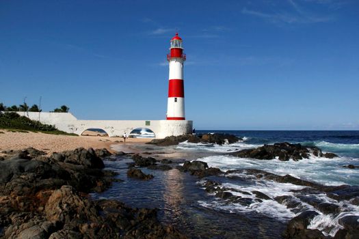 salvador, bahia / brazil - september 4, 2013: view of the lighthouse of Itapua or lighthouse of Ponta de Itapua in the city of Salvador, Bahia.