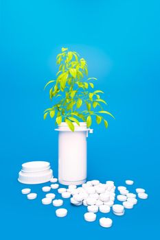 3d Rendering of drugs with growing three - concept for biotech and green pharmaceuticals