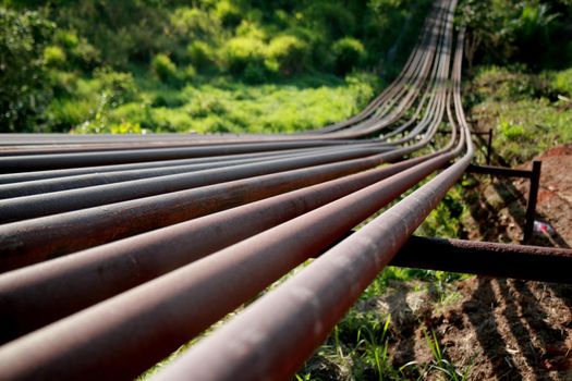 mata de sao joao, bahia / brazil - novembro 8, 2020: pipeline for the transportation of oil in a Petrobras company station in the city of Mata de Sao Joao.