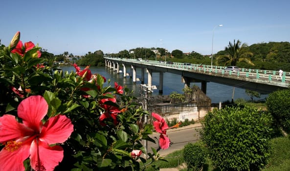 ilheus, bahia / brazil - july 8, 2011: view of the Lomanto Junho bridge, a structure that connects the Pontal neighborhood to the city center of Ilheus, in southern Bahia.