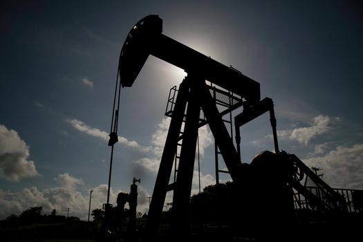 mata de sao joao, bahia / brazil - novembro 8, 2020: oil exploration machine is seen in Petrobras' field of action in the city of Mata de Sao Joao.