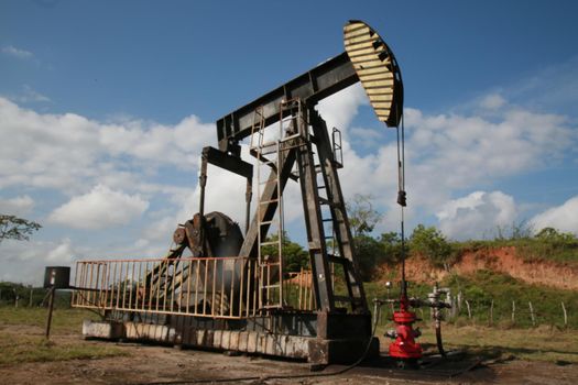 mata de sao joao, bahia / brazil - novembro 8, 2020: oil exploration machine is seen in Petrobras' field of action in the city of Mata de Sao Joao.