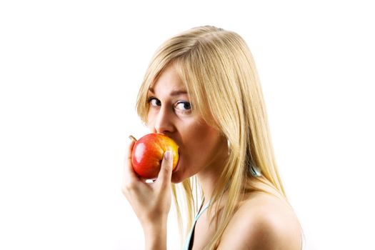 Food, fruit and healthy nutrition - Blonde eating fruit