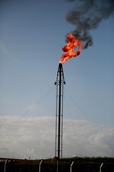 mata de sao joao, bahia / brazil - november 8, 2020: chimney of an oil production base of the Petrobras company in the city of Mata de Sao Joao.