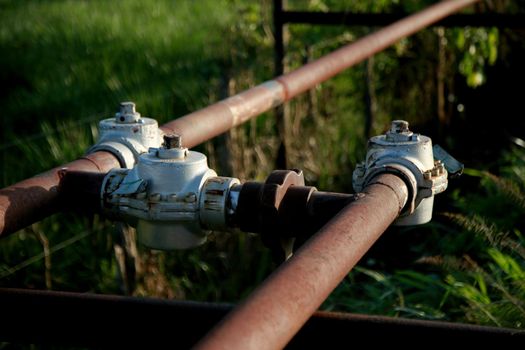 mata de sao joao, bahia / brazil - novembro 8, 2020: pipeline for the transportation of oil in a Petrobras company station in the city of Mata de Sao Joao.