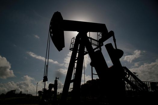 mata de sao joao, bahia / brazil - novembro 8, 2020: oil exploration machine is seen in Petrobras' field of action in the city of Mata de Sao Joao.