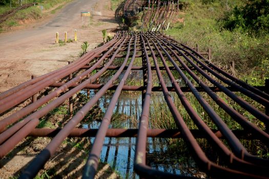 mata de sao joao, bahia / brazil - novembro 8, 2020: pipeline for the transportation of oil in a Petrobras company station in the city of Mata de Sao Joao.