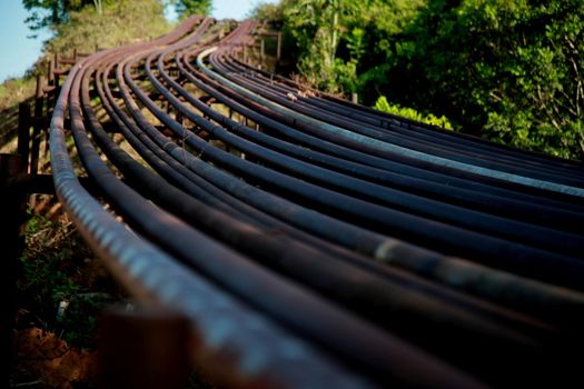 mata de sao joao, bahia / brazil - novembro 8, 2020: pipeline for the transportation of oil in a Petrobras company station in the city of Mata de Sao Joao.