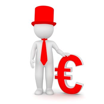 3D Rendering of an elegant man holding an European currency symbol on white background