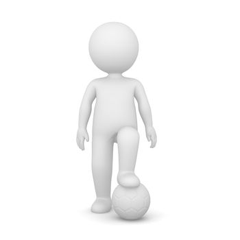 3D Rendering of a man standing with one foot on a ball on white background