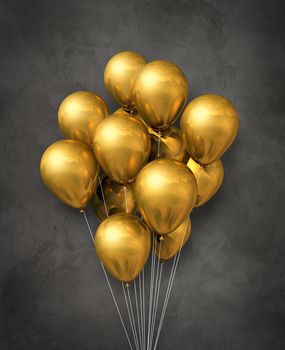 Gold air balloons group on a dark concrete background. 3D illustration render