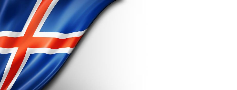 Iceland flag isolated on white. Horizontal panoramic banner.